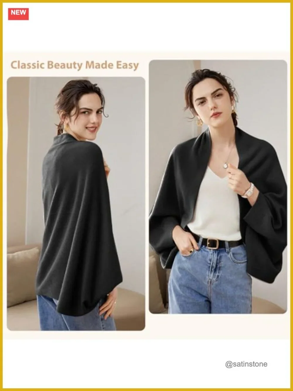 Wrap Sweater Shawl with Sleeves Poncho Pashmina Clips